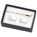 2 Tone Silver Metal Cufflinks w/ Matching Tie Clip w/ Block Design